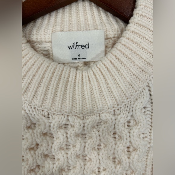 Aritzia Wilfred Olivetta Sweater Light Birch Cream Cable Knit Sz M - Picture 6 of 8